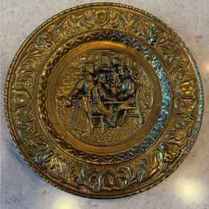 Vintage Brass Decorative Plate Pub Scene